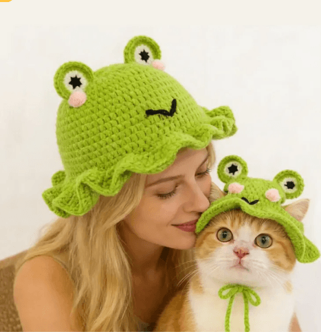 Crochet cat hat with pointed ears in a handmade animal hat design