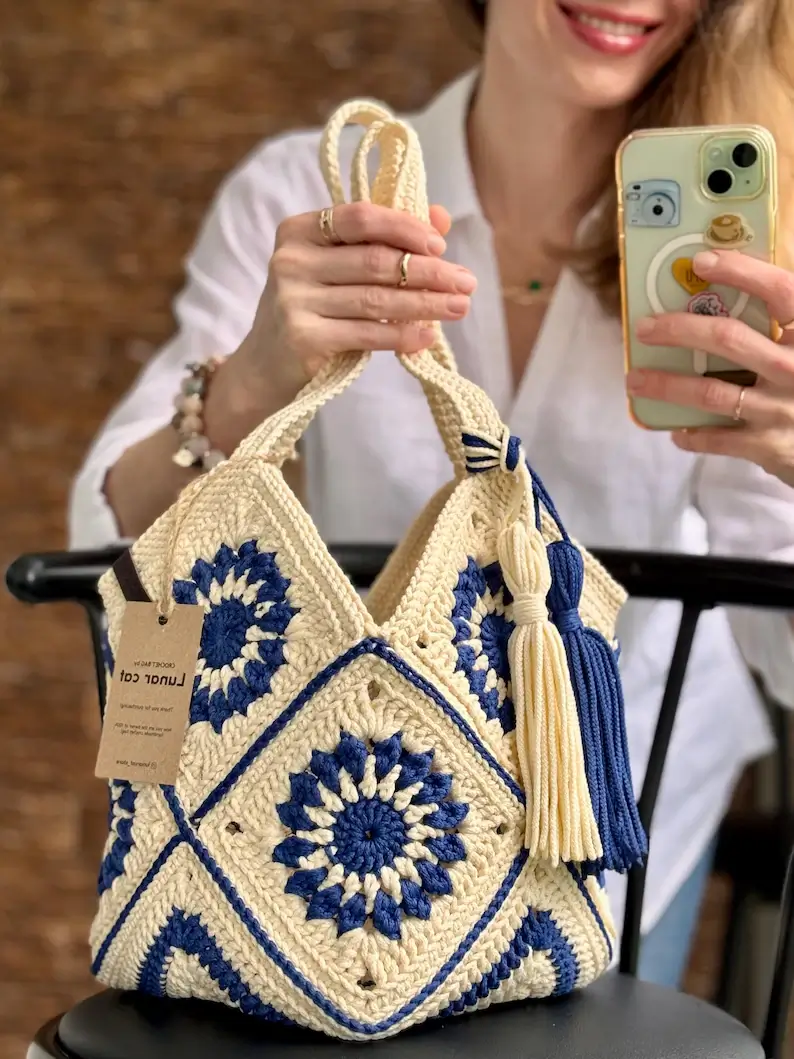 handmade autumn crochet tote bag