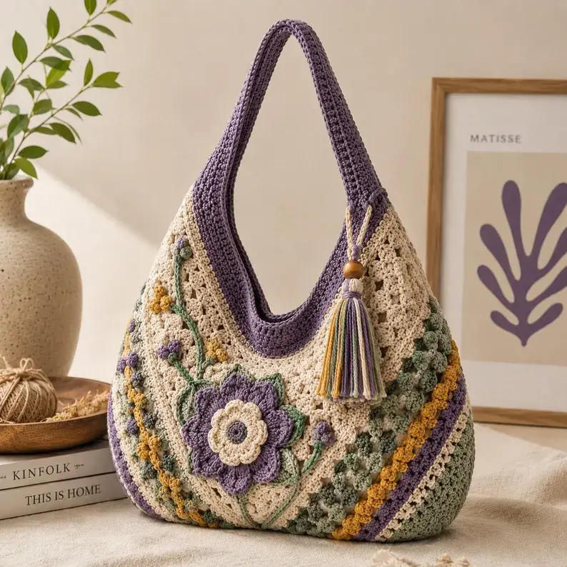 granny inspired fall crochet bag