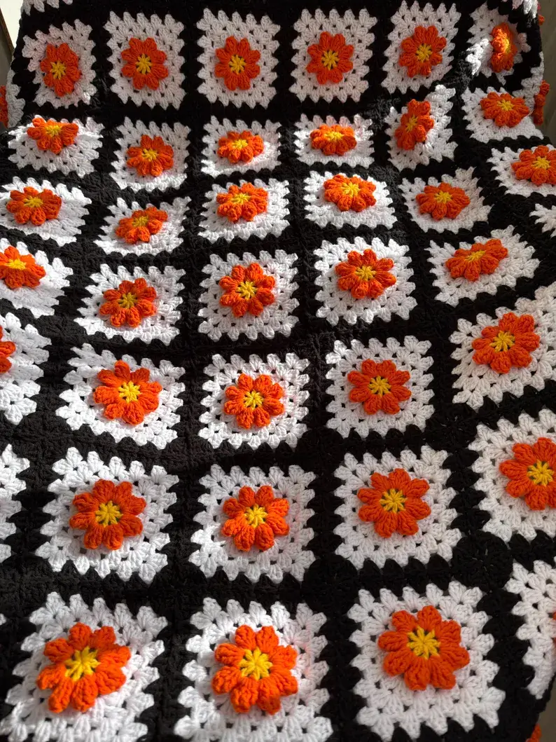 sunflower granny square fall blanket