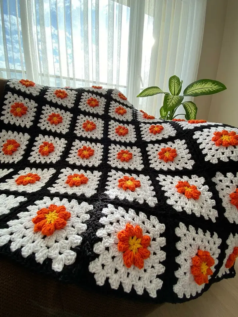 mustard autumn crochet blanket