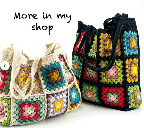Finished pastel flower granny-square crochet tote bag