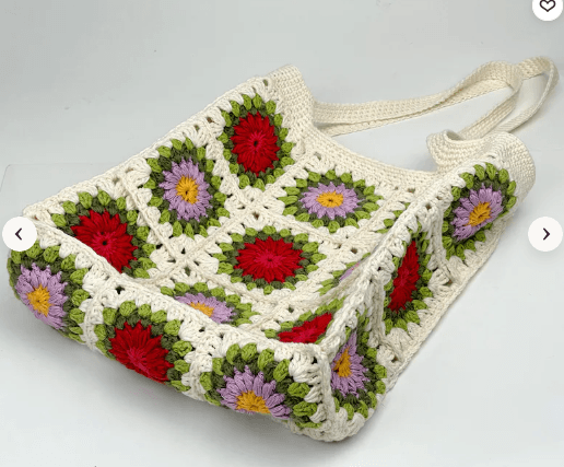 Pastel floral crochet tote styled as a handmade spring accessory